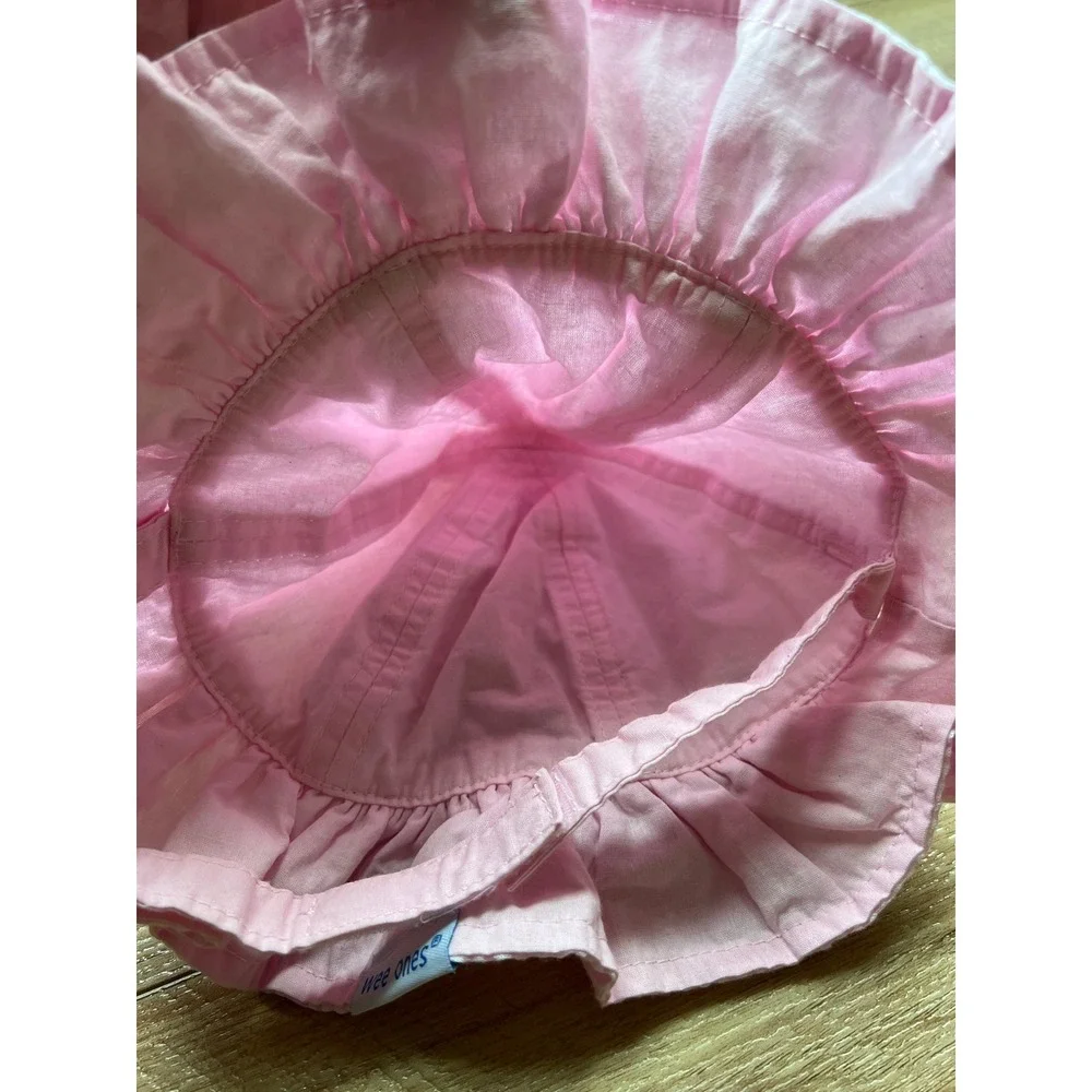 Wee Ones Seersucker Sun Hat Baby Girls Pink Ruffle Brim Chin Strap Summer Cap